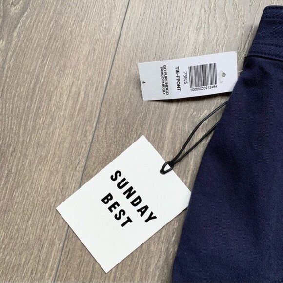 Aritzia Sunday Best Whitney Mini Skirt Navy Blue Ruffle Draped Cotton Size 4 - Picture 10 of 16